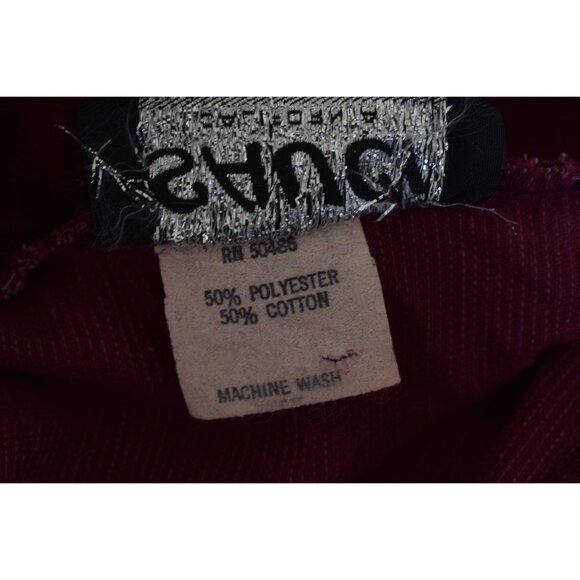 80s Vintage Burgundy Plaid‎ Fitted Poly/Cotton Corduroy Jacket - Picture 8 of 10